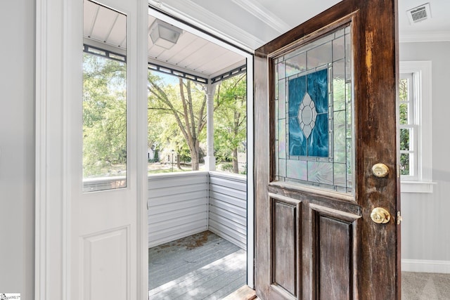 8 Atchison Way, Simpsonville, SC 29680 - entryway with baseboards, crown molding, and visible vents