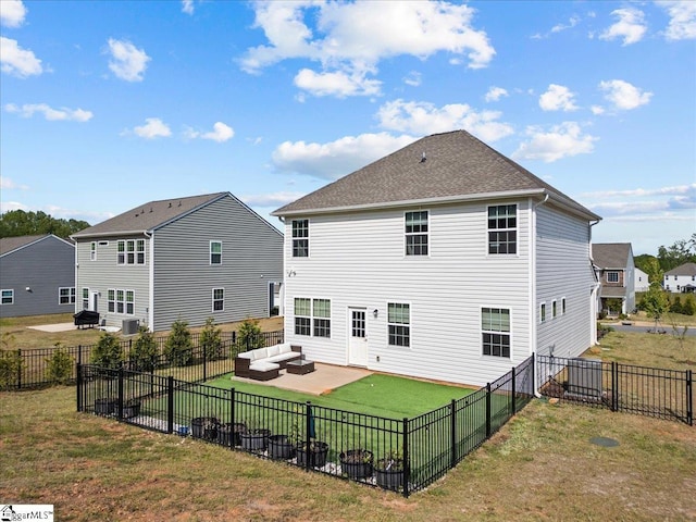 633 Morning Meadows Dr, Inman, SC 29349 - rear view of house with an outdoor living space, a lawn, a fenced backyard, and a patio