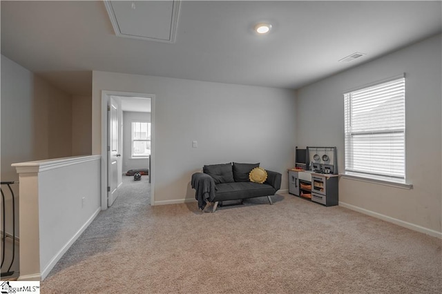 136 Light Spring Rd, Easley, SC 29642 - sitting room featuring attic access, carpet, visible vents, and baseboards