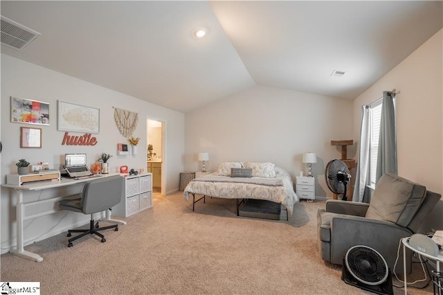 136 Light Spring Rd, Easley, SC 29642 - bedroom featuring lofted ceiling, visible vents, and light carpet