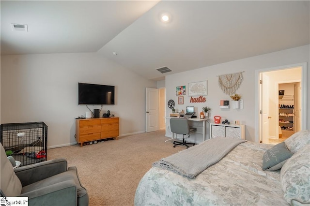 136 Light Spring Rd, Easley, SC 29642 - bedroom featuring carpet flooring, visible vents, vaulted ceiling, and baseboards