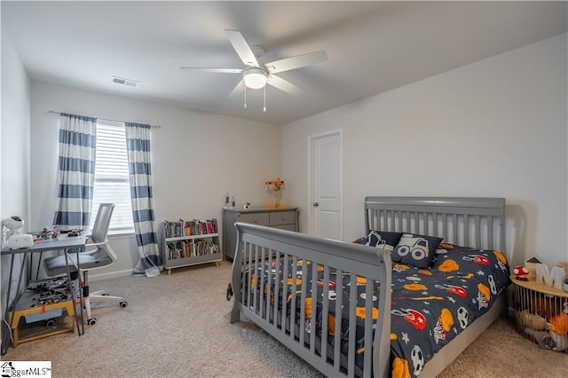 136 Light Spring Rd, Easley, SC 29642 - carpeted bedroom with baseboards, visible vents, and ceiling fan
