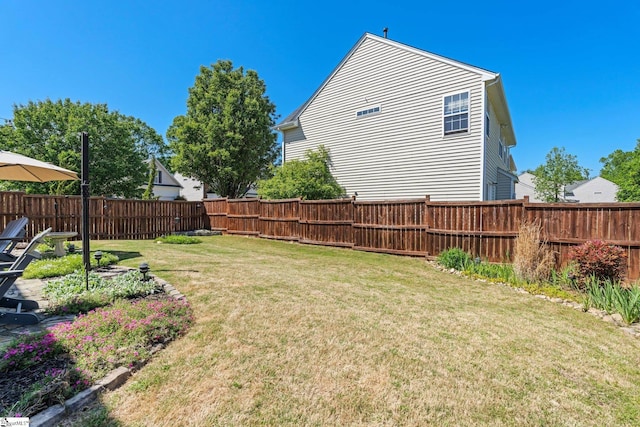view of yard with a fenced backyard