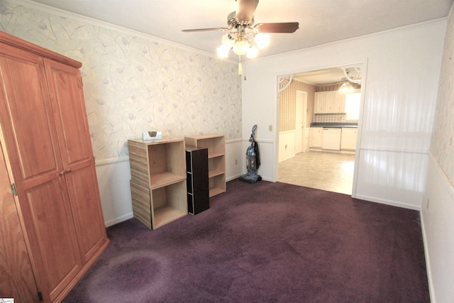 108 Dill Dr, Piedmont, SC 29673 - unfurnished office featuring wallpapered walls, dark colored carpet, a ceiling fan, and crown molding