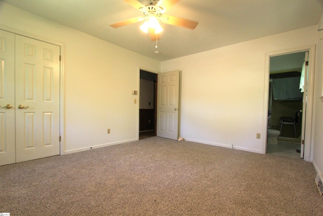 108 Dill Dr, Piedmont, SC 29673 - unfurnished bedroom with connected bathroom, ceiling fan, baseboards, and carpet flooring