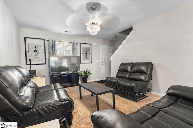 126 Rubin Ave, Anderson, SC 29624 - living room with baseboards, a ceiling fan, visible vents, and carpet flooring