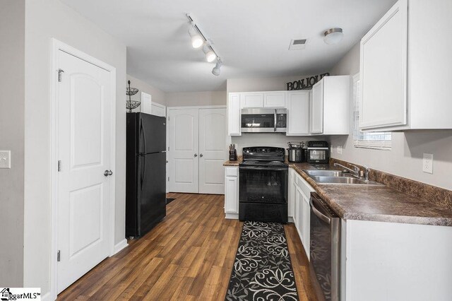 126 Rubin Ave, Anderson, SC 29624 - kitchen with dark countertops, a sink, black appliances, white cabinetry, and visible vents