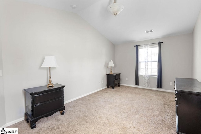 126 Rubin Ave, Anderson, SC 29624 - interior space with baseboards, vaulted ceiling, visible vents, and carpet