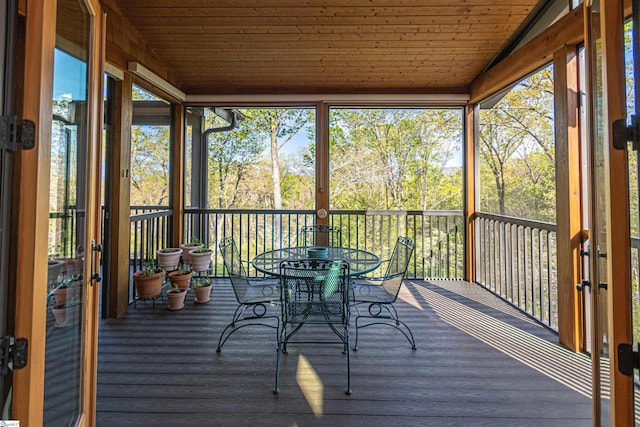 sunroom / solarium with outdoor dining area and french doors