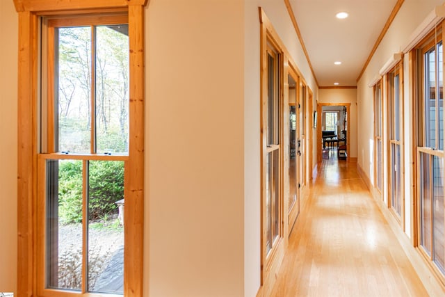 hallway with recessed lighting and light wood-type flooring