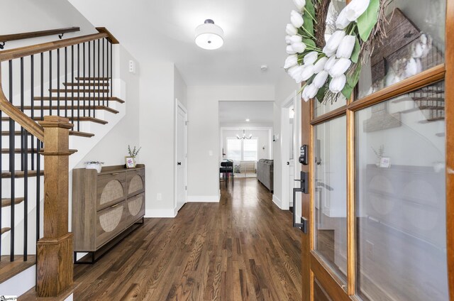 509 Dunbar St, Greenville, SC 29601 - entrance foyer with baseboards, stairway, and dark wood finished floors