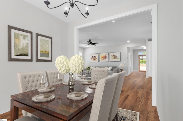 509 Dunbar St, Greenville, SC 29601 - dining area featuring recessed lighting, baseboards, wood finished floors, and ceiling fan with notable chandelier