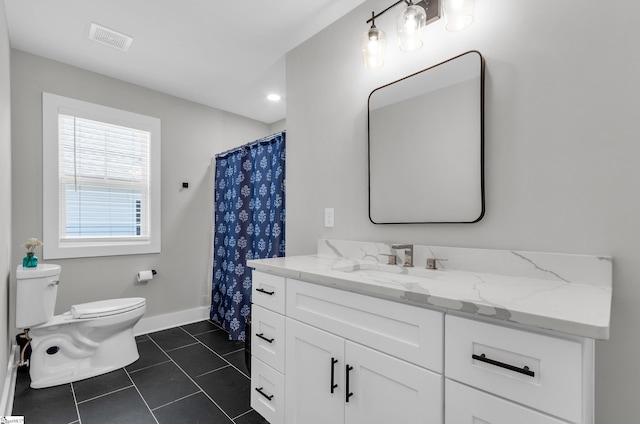 509 Dunbar St, Greenville, SC 29601 - full bathroom with vanity, baseboards, toilet, tile patterned flooring, and visible vents