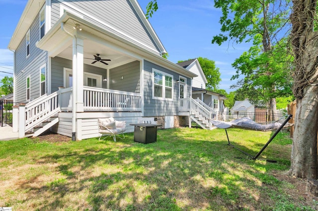 509 Dunbar St, Greenville, SC 29601 - exterior space featuring stairway, fence, a porch, a yard, and ceiling fan