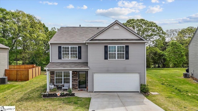 224 Hillendale Way, Pelzer, SC 29669 - traditional-style house featuring roof with shingles, a front lawn, driveway, fence, and a garage