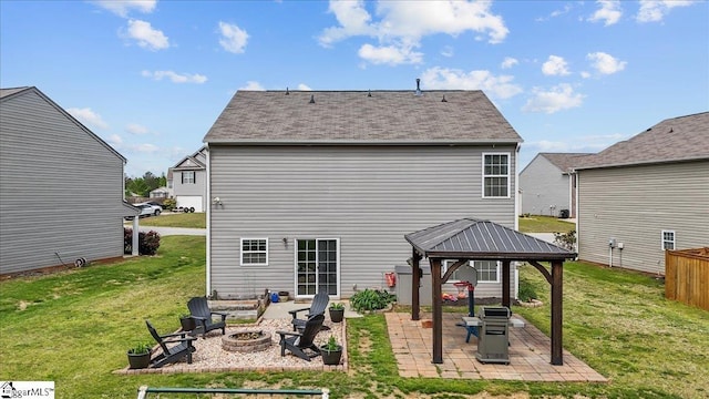224 Hillendale Way, Pelzer, SC 29669 - back of property featuring a fire pit, a gazebo, a patio area, and a yard