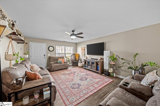 224 Hillendale Way, Pelzer, SC 29669 - living area featuring ceiling fan, baseboards, and wood finished floors