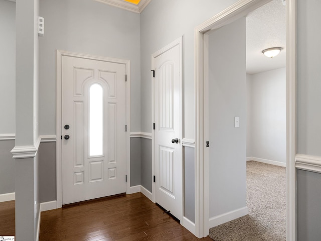 entrance foyer featuring baseboards and dark wood-style flooring