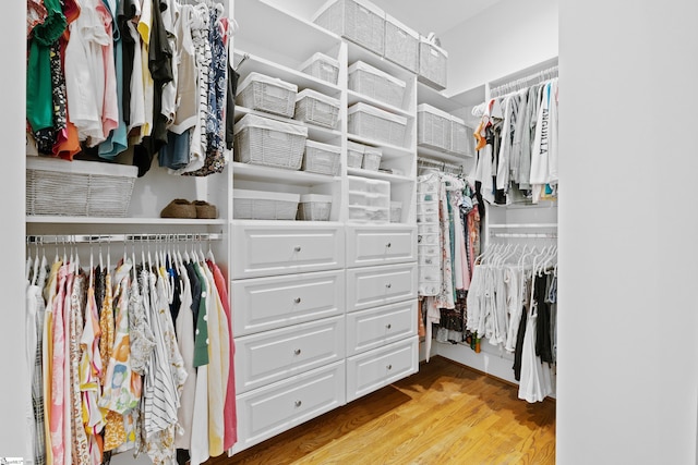 walk in closet with wood finished floors