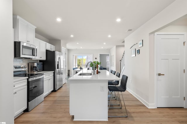 12 Hargrove Ct, Greenville, SC 29617 - kitchen with a sink, stainless steel appliances, a center island with sink, white cabinetry, and visible vents