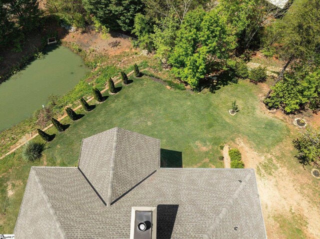 drone / aerial view featuring a water view