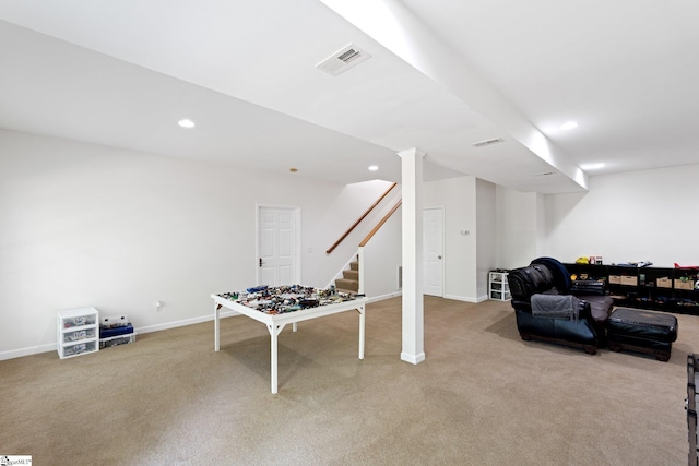 361 E Killarney Lk, Moore, SC 29369 - game room with light colored carpet, baseboards, visible vents, and recessed lighting