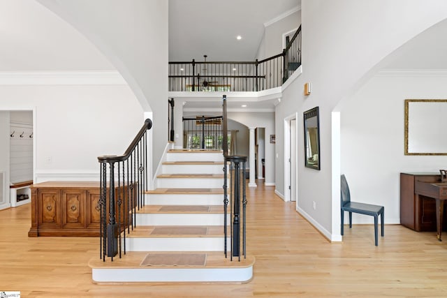 361 E Killarney Lk, Moore, SC 29369 - stairway with arched walkways and wood finished floors