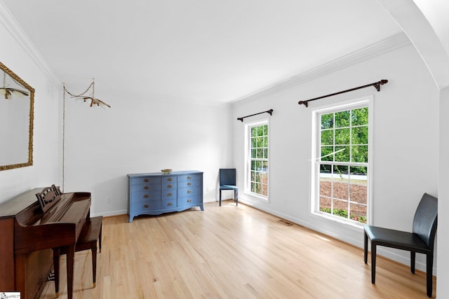361 E Killarney Lk, Moore, SC 29369 - sitting room with arched walkways, light wood-style flooring, baseboards, and ornamental molding