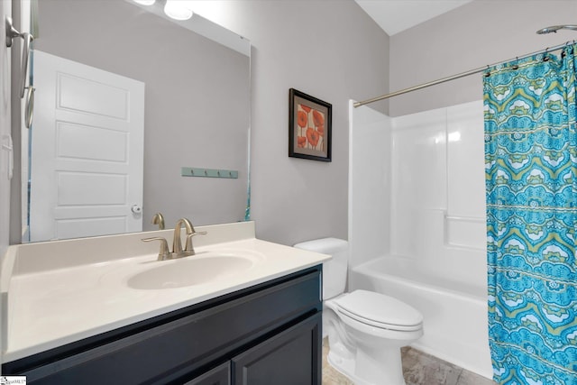 200 Noble St, Greer, SC 29651 - bathroom featuring toilet, vanity, and shower / bathtub combination with curtain