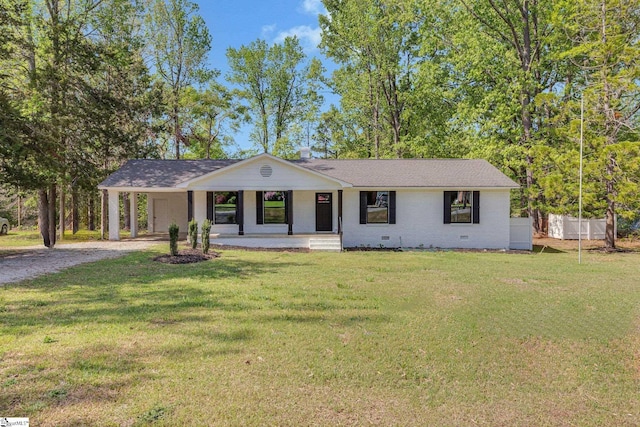 181 Skyland Dr, Clinton, SC 29325 - ranch-style home featuring a carport, driveway, fence, covered porch, and a front yard
