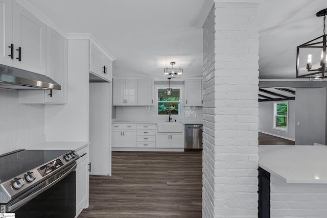181 Skyland Dr, Clinton, SC 29325 - kitchen featuring white cabinets, under cabinet range hood, a sink, a wealth of natural light, and appliances with stainless steel finishes