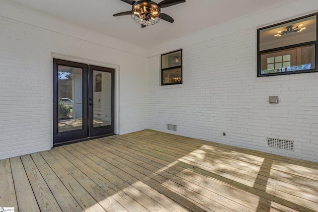181 Skyland Dr, Clinton, SC 29325 - wooden terrace featuring visible vents, a ceiling fan, and french doors