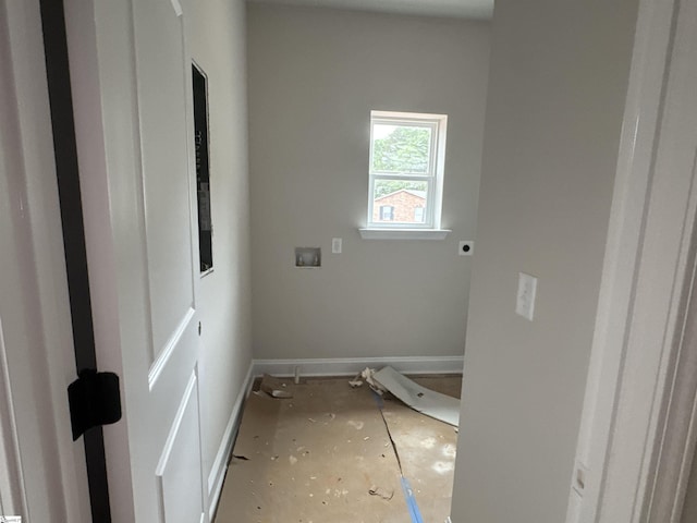 washroom featuring baseboards, electric dryer hookup, laundry area, and washer hookup