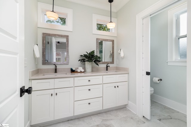 827 S Academy St, Greenville, SC 29601 - full bathroom with marble finish floor, a sink, double vanity, and toilet