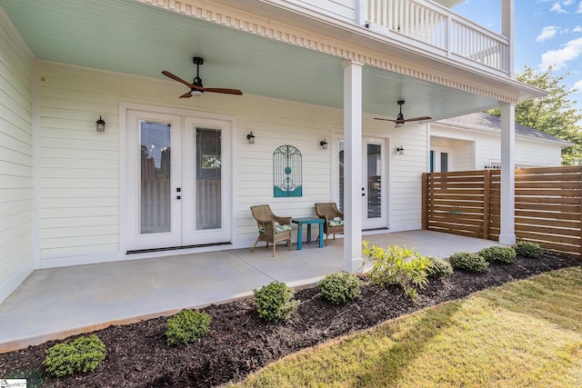 827 S Academy St, Greenville, SC 29601 - exterior space with fence, french doors, a ceiling fan, and a balcony
