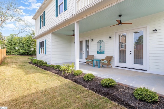 827 S Academy St, Greenville, SC 29601 - exterior space featuring a ceiling fan, french doors, and fence