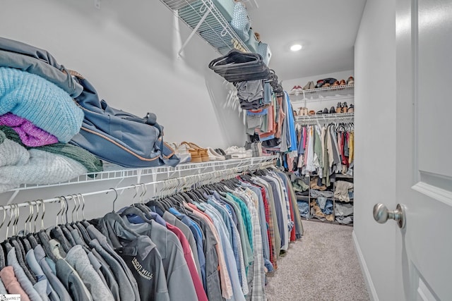 walk in closet with carpet flooring