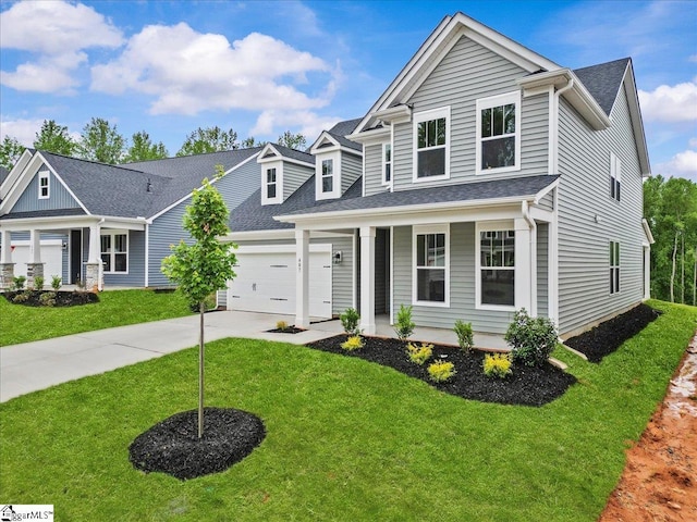 407 Briggs Dr, Easley, SC 29642 - view of front facade with a porch, driveway, a front lawn, an attached garage, and a shingled roof