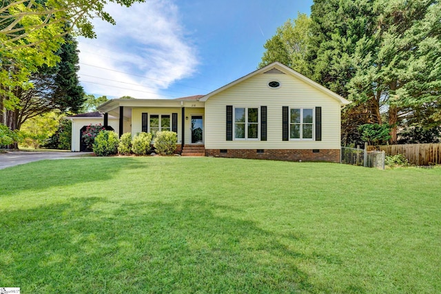 218 Spring View Ln, Taylors, SC 29687 - single story home featuring driveway, crawl space, a front lawn, and fence