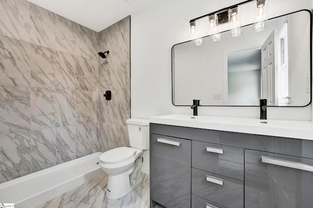 218 Spring View Ln, Taylors, SC 29687 - full bath with a tile shower, marble finish floor, double vanity, toilet, and a sink