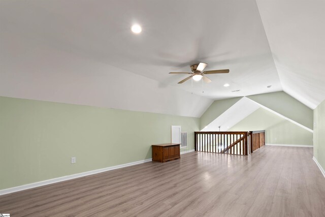 381 Deer Farm Pond Ln, Fair Play, SC 29643 - bonus room featuring vaulted ceiling, wood finished floors, ceiling fan, baseboards, and visible vents