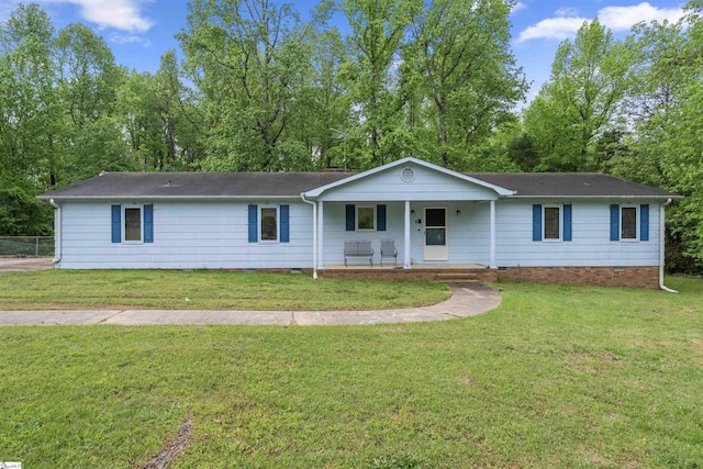 222 Mason Dr, Inman, SC 29349 - ranch-style home with a front lawn, roof with shingles, and a porch