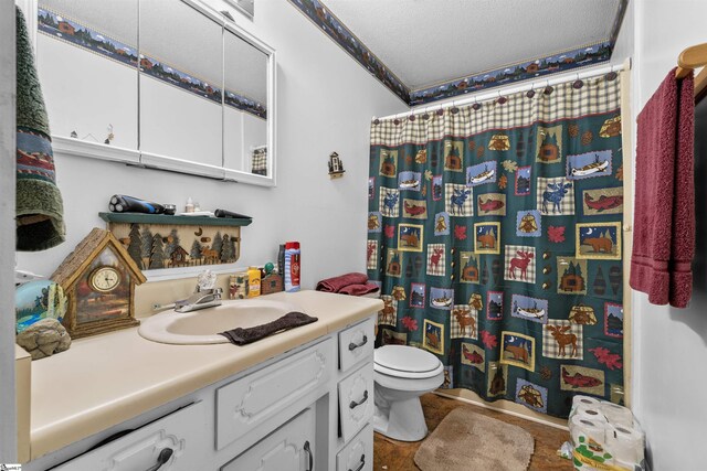 222 Mason Dr, Inman, SC 29349 - full bath with toilet, vanity, a shower with shower curtain, and a textured ceiling