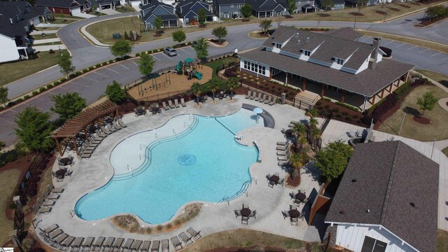 drone / aerial view with a residential view