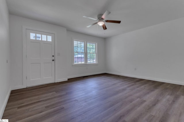 710 Druid Hills Dr, Anderson, SC 29621 - entryway with a ceiling fan, baseboards, and dark wood-style flooring
