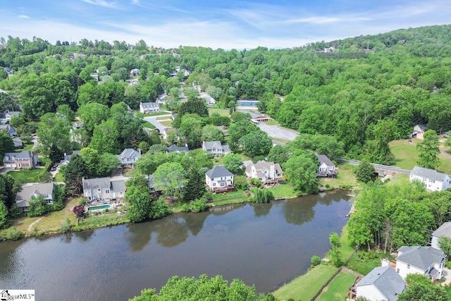 bird's eye view with a water view and a residential view