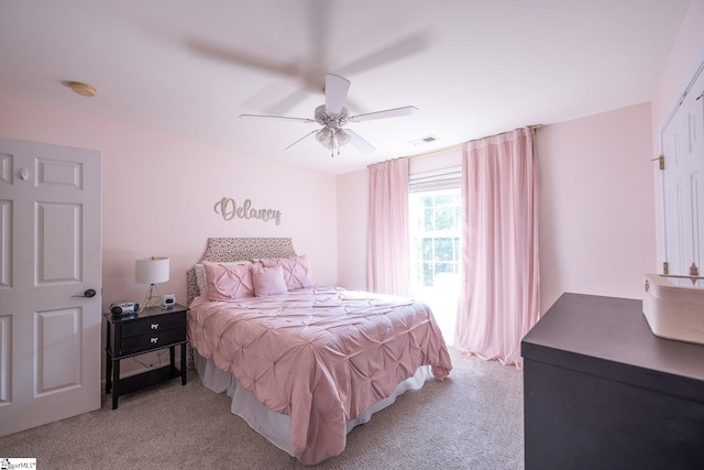 102 Rabon Chase Ct, Fountain Inn, SC 29644 - bedroom featuring ceiling fan, visible vents, and light colored carpet