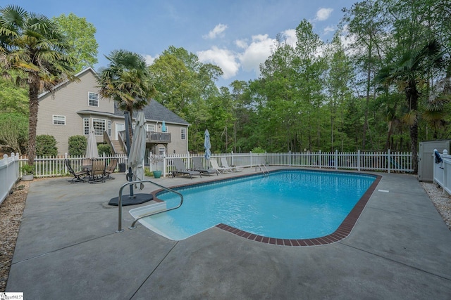 102 Rabon Chase Ct, Fountain Inn, SC 29644 - view of swimming pool featuring stairs, a fenced in pool, a patio, and fence