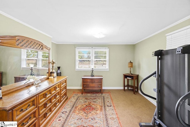 interior space featuring crown molding, a wealth of natural light, and baseboards