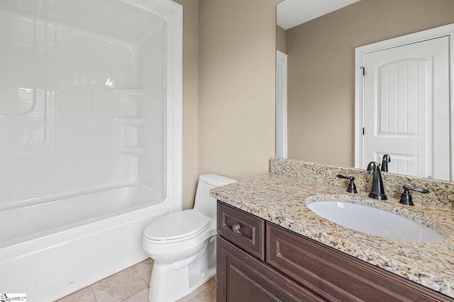 full bath with toilet, tile patterned flooring, and vanity
